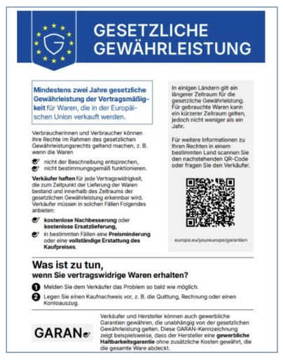 Gesetzliche Gewährleistung – EU-Verbraucherinformation